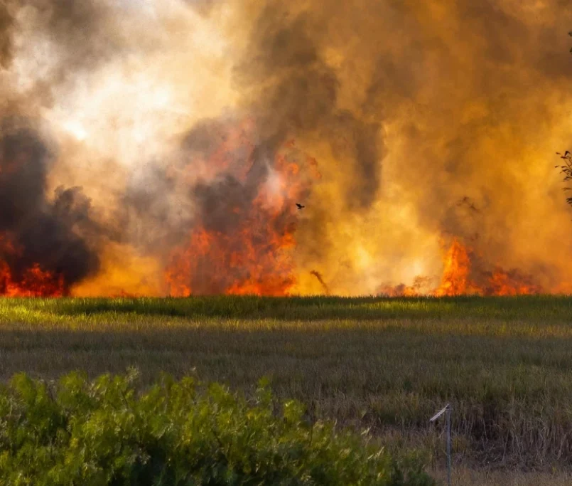 Incendie dans un champs agricole, la pierre fautive